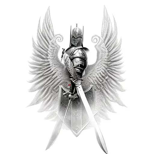 Warrior With Shield And Sword And Wings