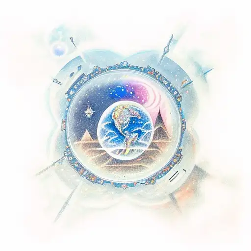 Celestial Cityscape With Floating Stars And A Start Line