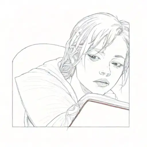 A Girl With Red Hair Tattoo Holding Open Book Surrounded