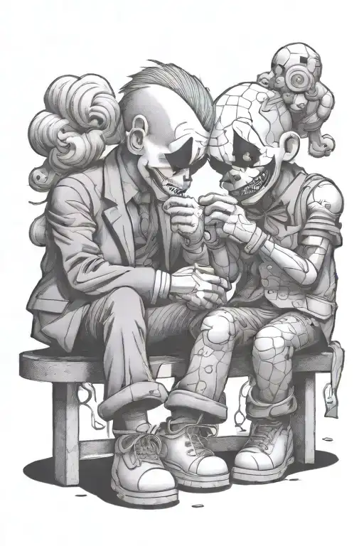 A Realistic Depiction Of Kaws And Joker Interacting In A Scene From A Comic Book
