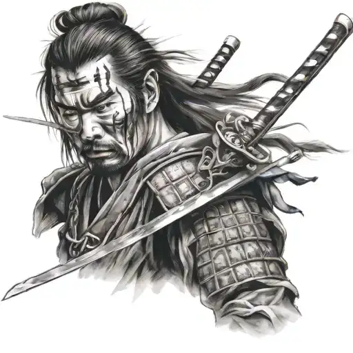 A Realistic Portrait Of A Samurai With A Hidden Assassin's Dagger