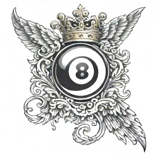 Billiard 8 Ball With A Golden Crown And 2 Bottomless Back Wings