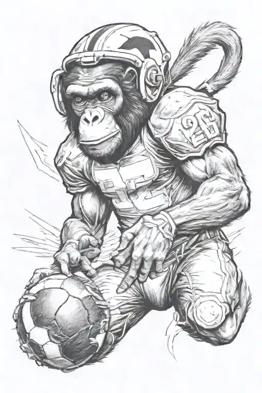 Chimp In Football Guard Fiercely Running A Football With A Number 27 Jersey