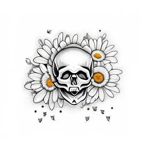 Skull With Daisies And Butterfly