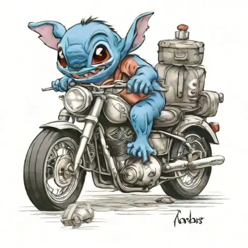 Disney Stitch On A Motorbike Racing