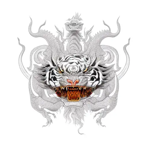 Chinese Dragon Wrapped Around A Tiger