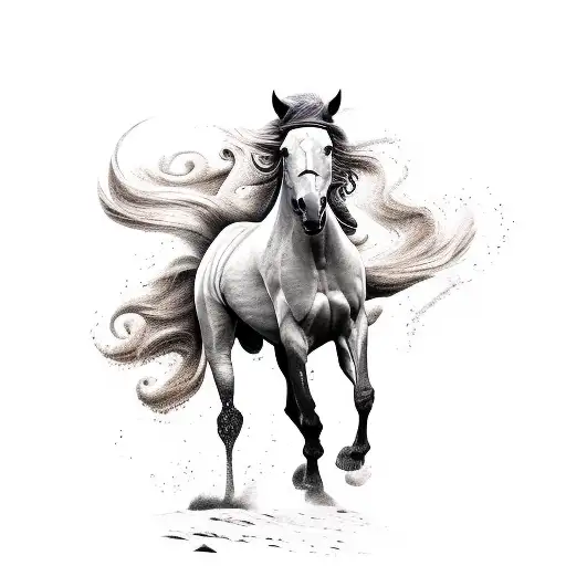 Running Horses In Mountain And Woman