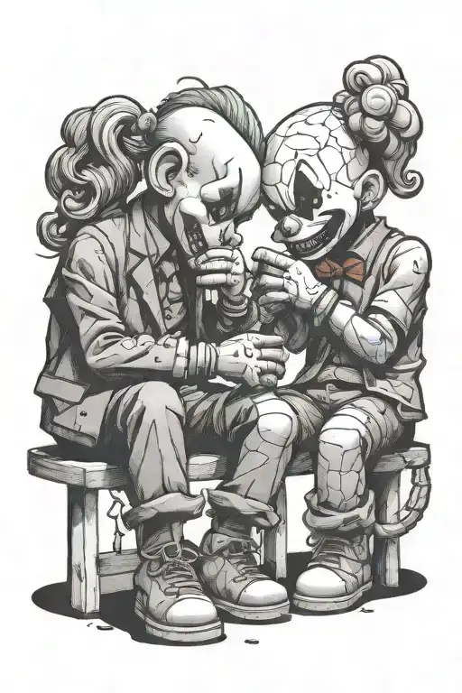 A Realistic Depiction Of Kaws And Joker Interacting In A Scene From A Comic Book