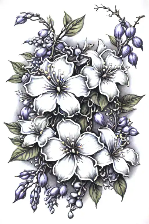 Dogwood Flowers With Wisteria Flowers Rosary Intertwined