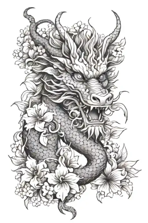 A Manga-inspired Small Chinese Dragon Surrounded By Intricate Flowers