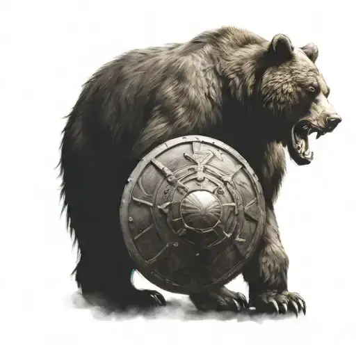 Bear With Gladiator Holding A Shield In Colosseum