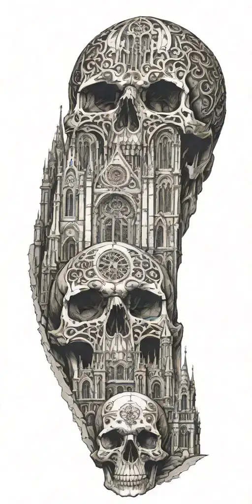 Architectural Cathedral Motifs And Skulls