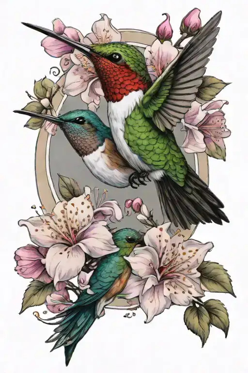 Full Color Hummingbird With Cherry Blossoms