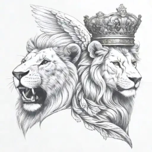 Angel And Lion Head Wearing Crown