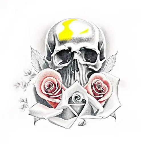 Rose Tattoo With Skull Hand And Rose Color Is Red Yellow