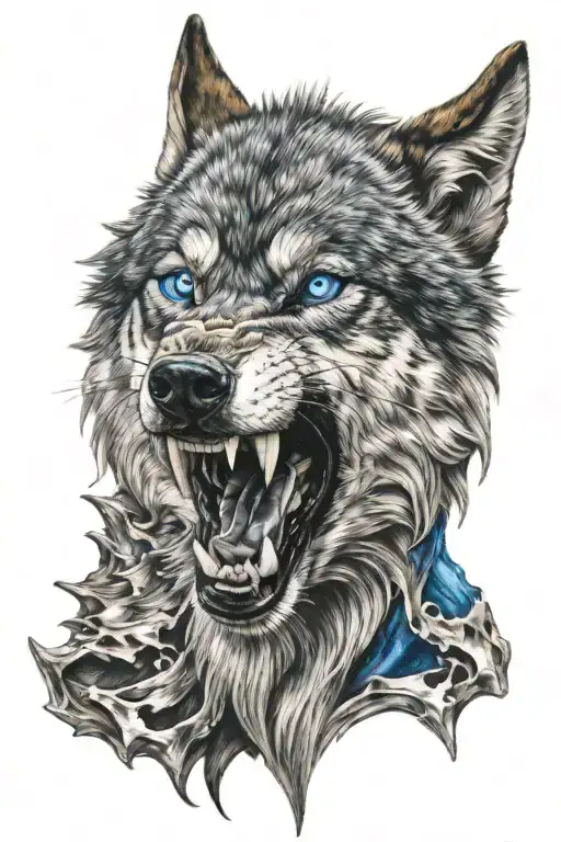 Snarling Wolf With Blue Eyes