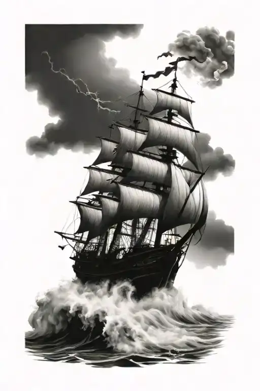 Pirate Ship Sailing Through Stormy