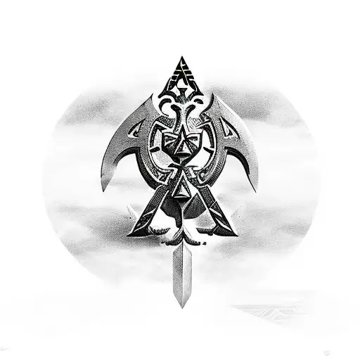 A Futuristic Tech Manager Holding A Sword With A Zelda-inspired Background