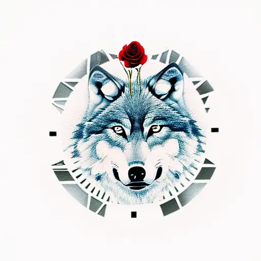Wolf With Clock And Roses