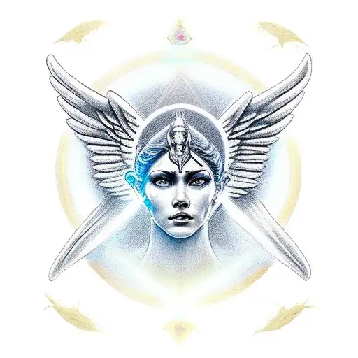 Full Body Side Profile Of Guardian Angel With An All Seeing Eye