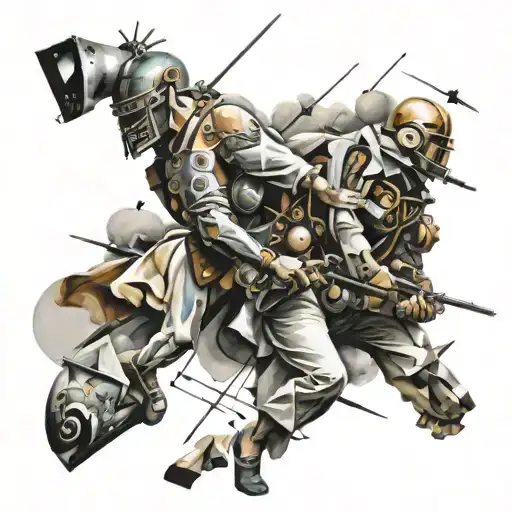 An Abstract Representation Of War And Fight Incorporating Elements Of Dali And Picasso's Styles