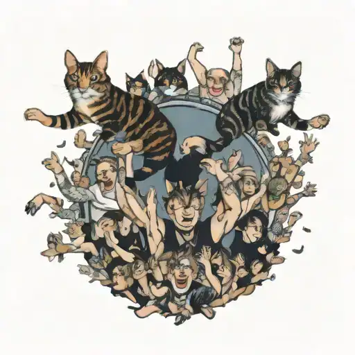 A Realistic Portrait Of A Blink-182 Concert Scene With A Cat Crowd Surfing In The Front Row