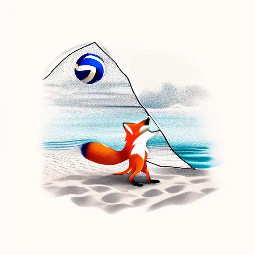 A Realistic Fox Playing Volleyball On The Beach