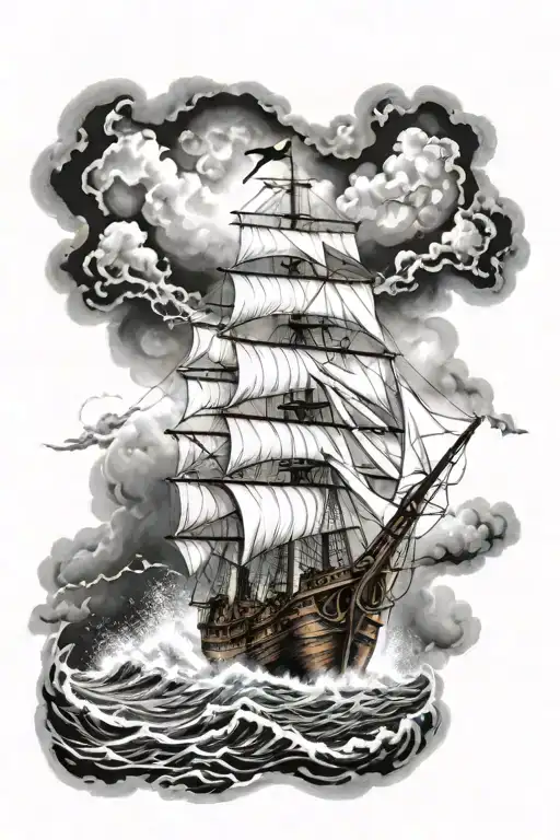 Pirate Ship Sailing Through Stormy