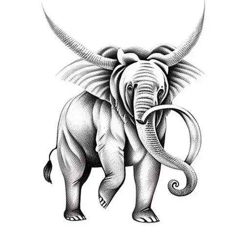 A Bear Riding An Elephant With A Horse On The Side