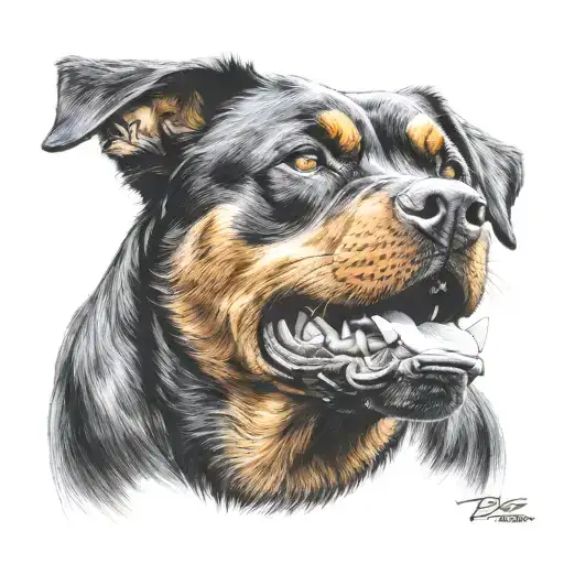 Growling Rottweiler Head Looking