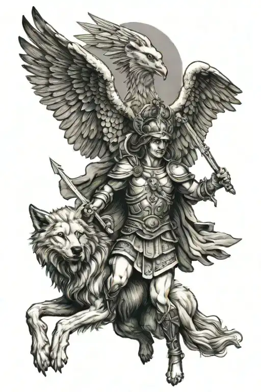 Saint Michael With Red Eyed Wolf