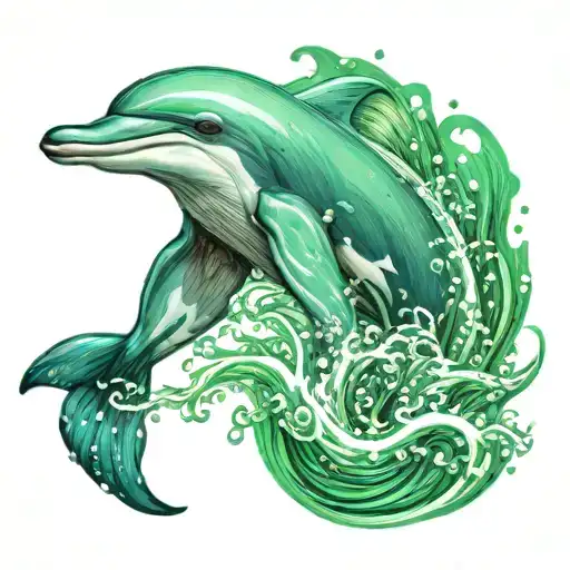 A Dolphin Gracefully Swimming In A Vibrant Green Lake