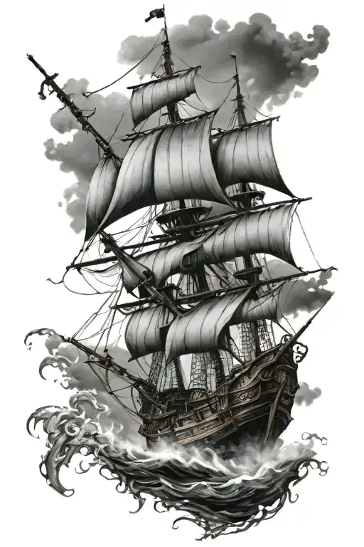 Pirate Ship Sailing Through Stormy