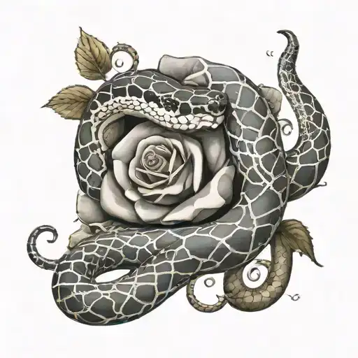 Rose And Snake Coiling Each Other