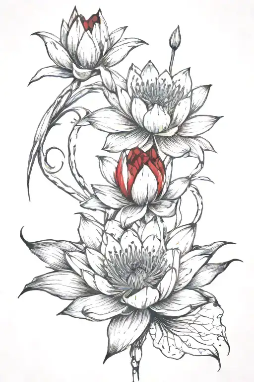 Red Lotus With Spider Lily Flower Intertwined