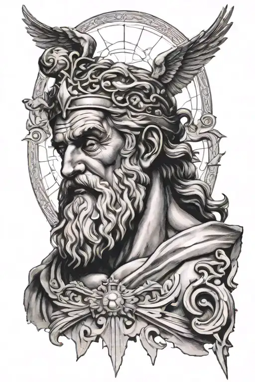 Zeus With Rays Background And Small Greek Details