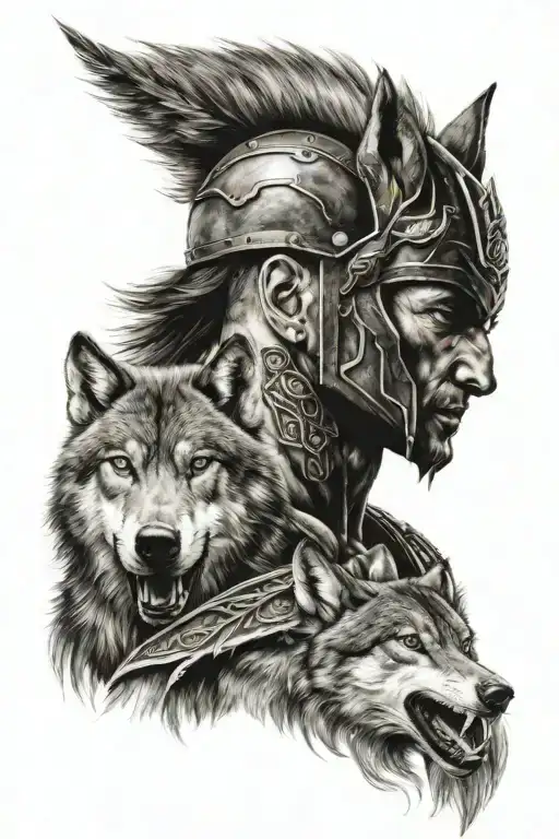 Warrior With Scared Wolf Head