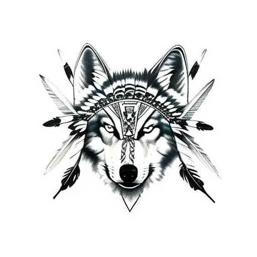 Native American Girl Indian Inside Wolf Outline