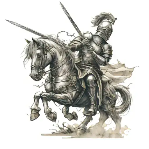A Knight With Spear Fighting Against Anxiety Demons