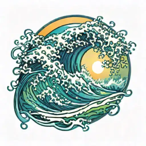 A Blue Circle Shaped Ocean Wave With Blue And Green Under A Radiant Sun