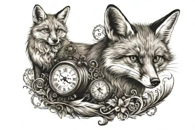 Full Fox With Clock Looking At Its Tail