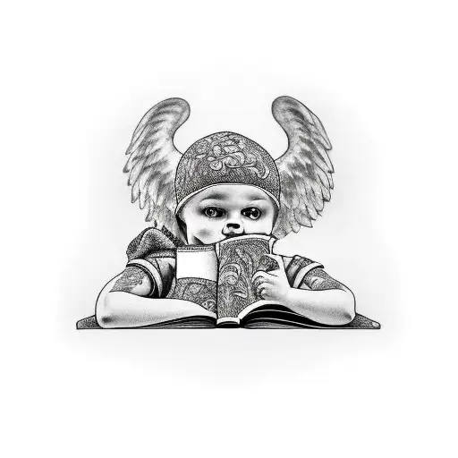 Cherub Wearing Balaclava Holding A Book