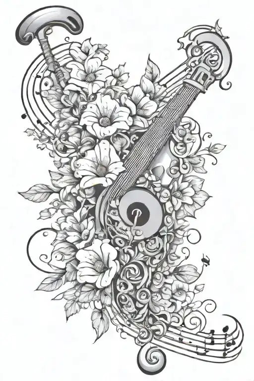 A Music Staff Winding Around A Bouquet Of Flowers With A Semicolon At The End