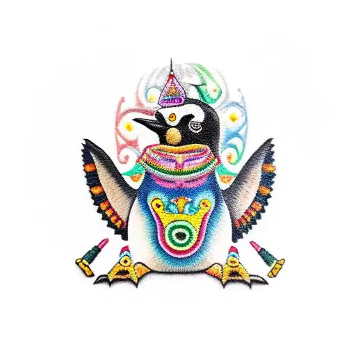 Penguin With A Mexican Alebrije Style That Looks Like A Patch