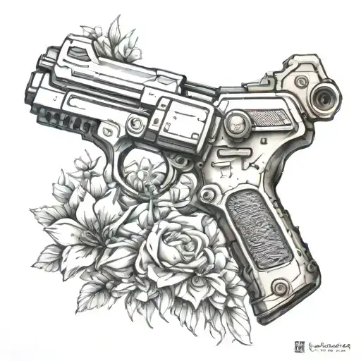 A Futuristic Laser Gun Intertwined With Delicate Flowers