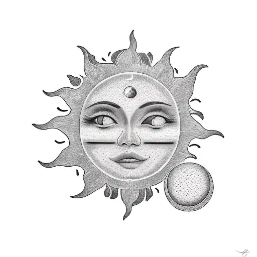 A Sun With A Male Face And A Moon With A Female Face