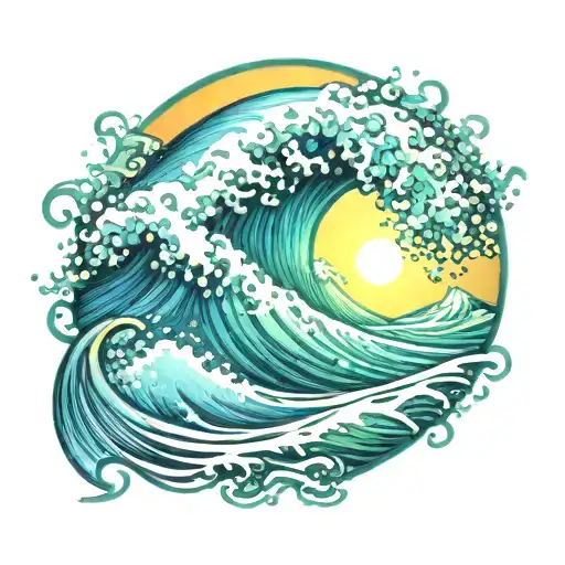 A Blue Circle Shaped Ocean Wave With Blue And Green Under A Radiant Sun