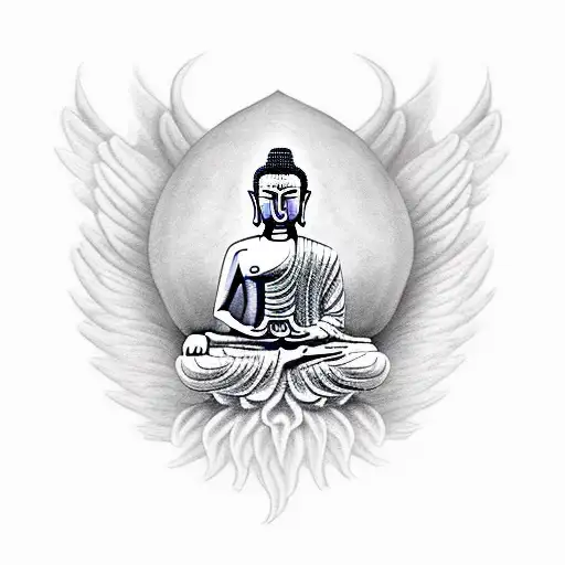 Meditating Buddha With Angel And Devil Wings