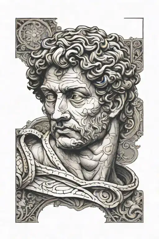 A Dotwork Portrait Of Michelangelo's David With A Background Of Intricate Renaissance Art Patterns