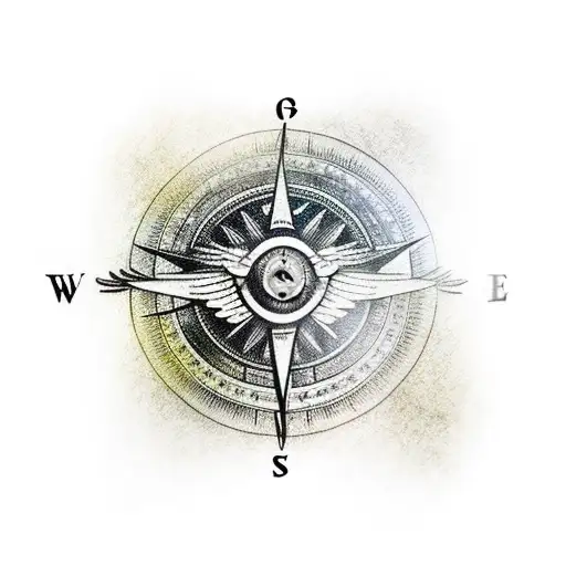 Eagle Flying Over A Compass